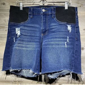 Savi Parker Maternity Jean Denim Shorts Size Medium Blue Distressed Cutoff Panel